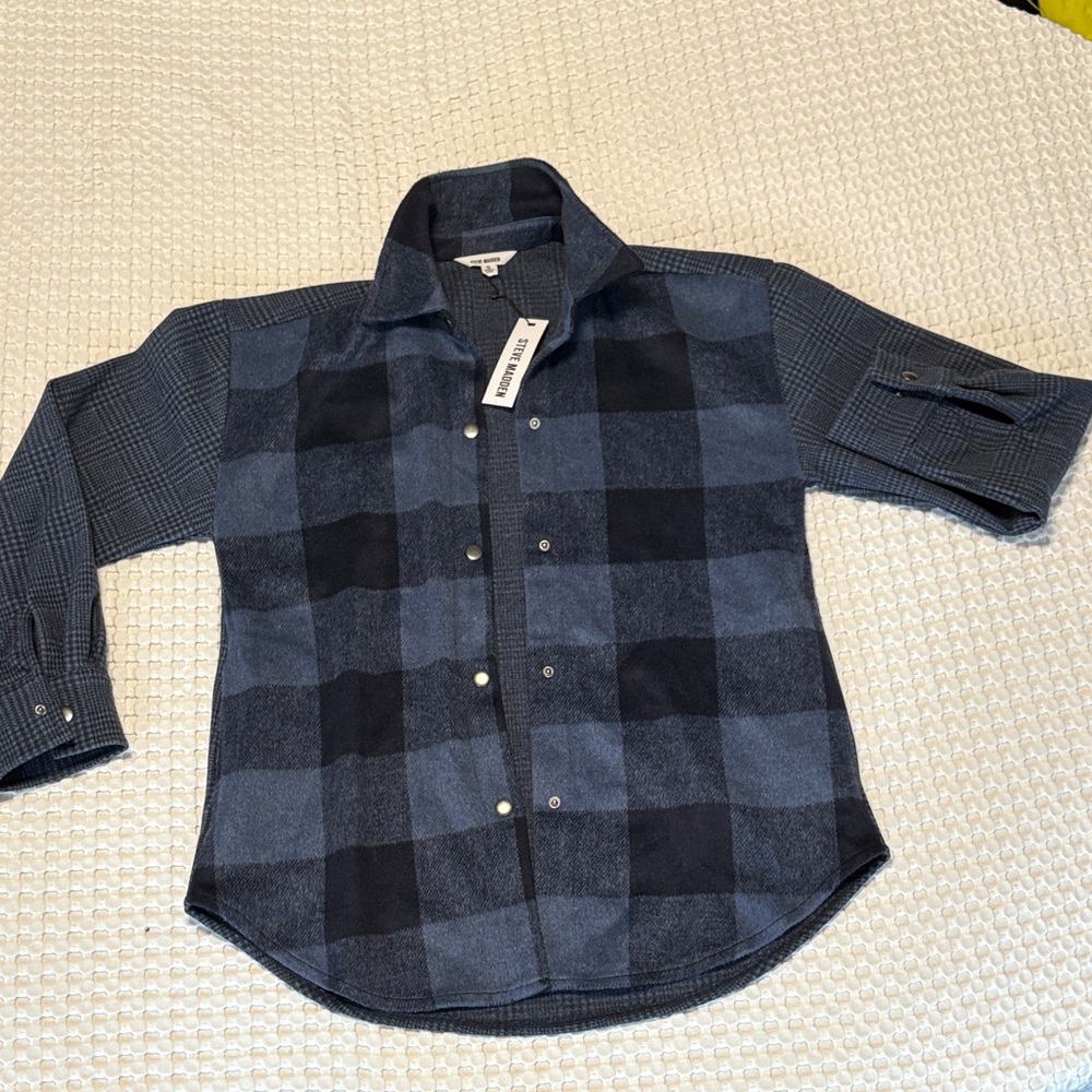 Steve Madden Navy and Black Plaid Button Down Shirt